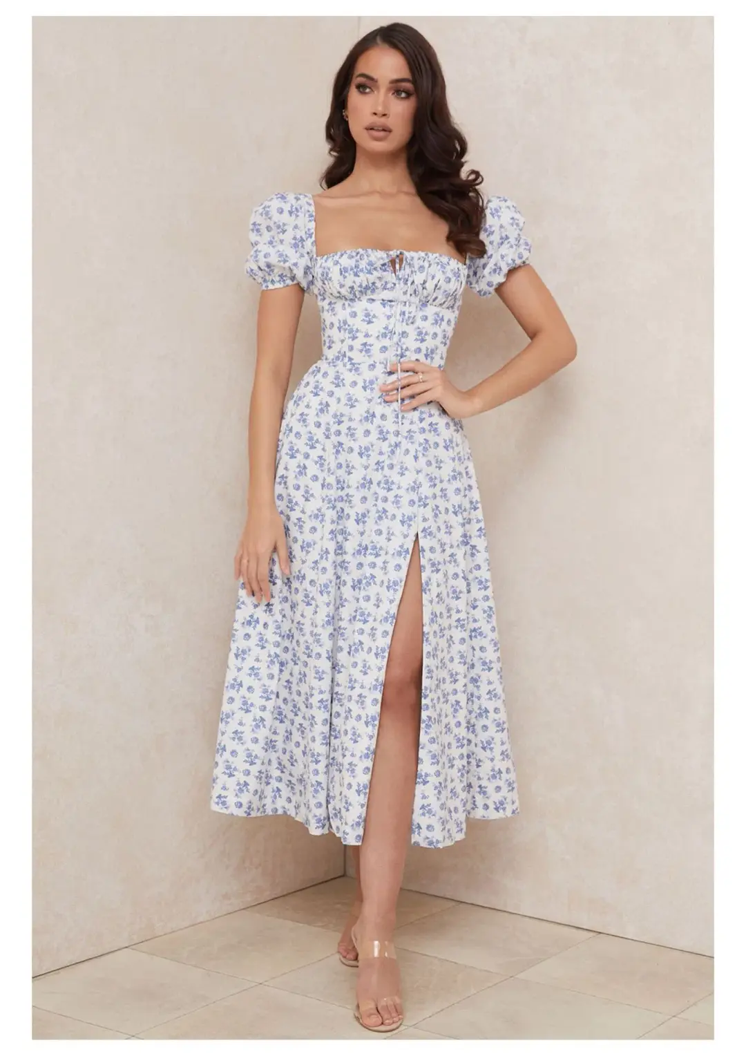 House of CB Tallulah Midi Dress Blue White Floral Size XS / AU 6 for rent on The Volte - main image