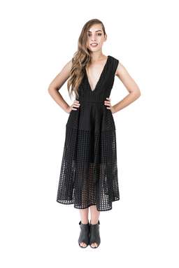 Nicholas Grid Lace Deep V Ball Dress Black Size 6 for rent on The Volte - image 1