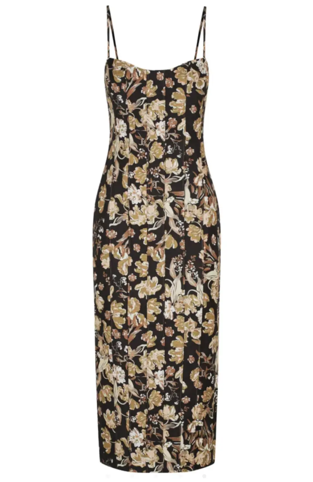 Shona Joy Palermo Linen Fitted Midi Dress Black/Multi Floral Size 10 for rent on The Volte - main image
