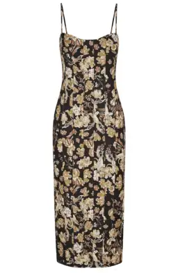 Shona Joy Palermo Linen Fitted Midi Dress Black/Multi Floral Size 10 for rent on The Volte - image 3