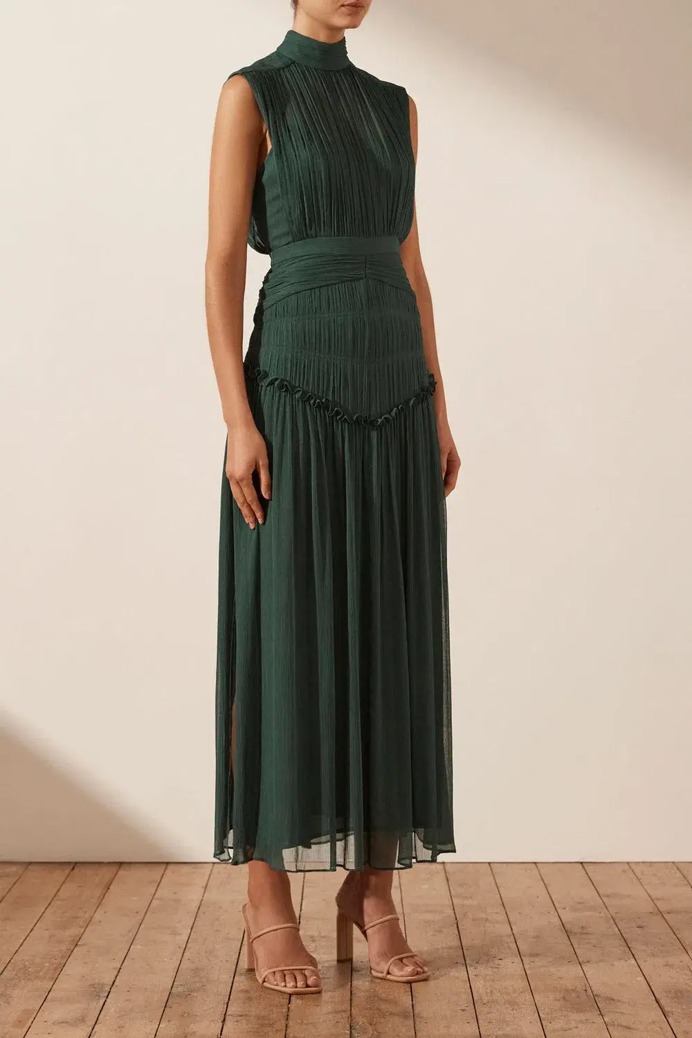 Shona Joy Leonie High Neck Midi Dress Green Size 12 for rent on The Volte - main image