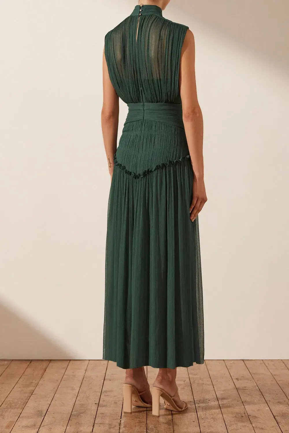 Shona Joy Leonie High Neck Midi Dress Green Size 12 for rent on The Volte - main image
