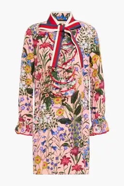 Gucci Ruffled Floral-print Silk Crepe De Chine Mini Dress In Blush Size XS/Au 8 for rent on The Volte - image 3