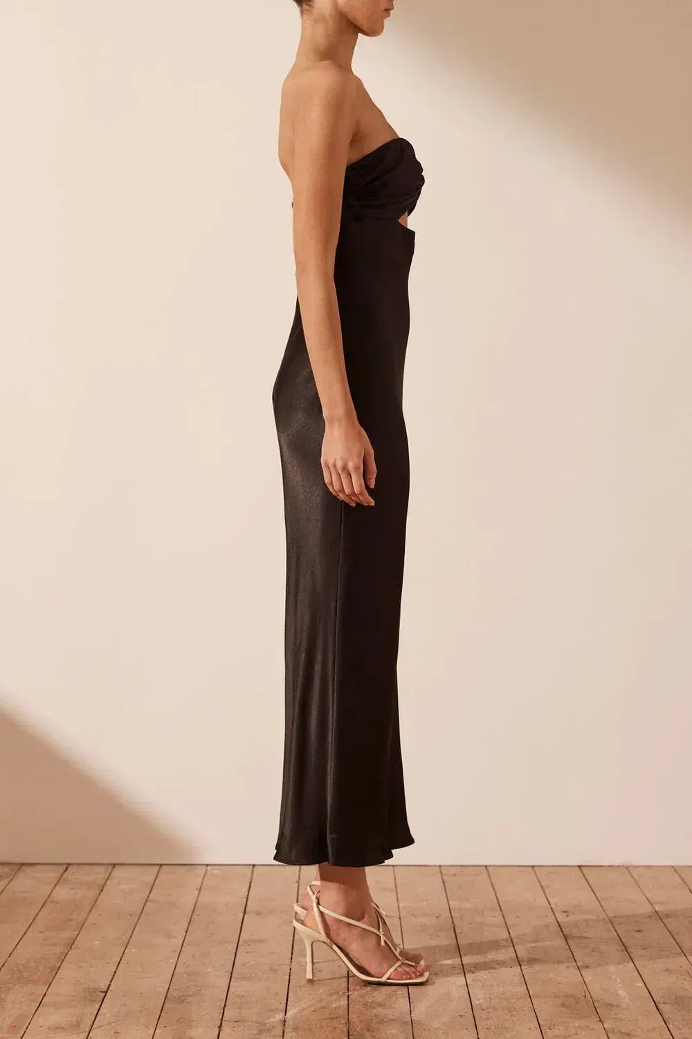 Shona Joy Camille Strapless Cutout Midi Dress Black Size 8 for rent on The Volte - main image