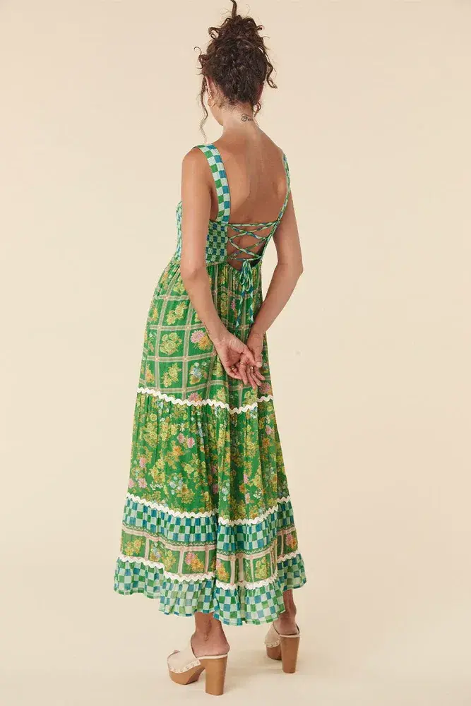 Spell Flora Strappy Maxi Dress Green Multi Size XL / AU 14 for rent on The Volte - main image