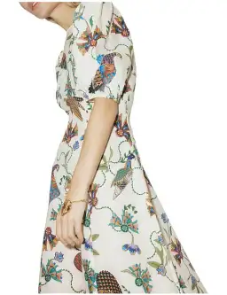 Alemais Birdie Puff-Sleeve Printed Linen Midi Dress Ivory/Print Size 16 for rent on The Volte - image 3