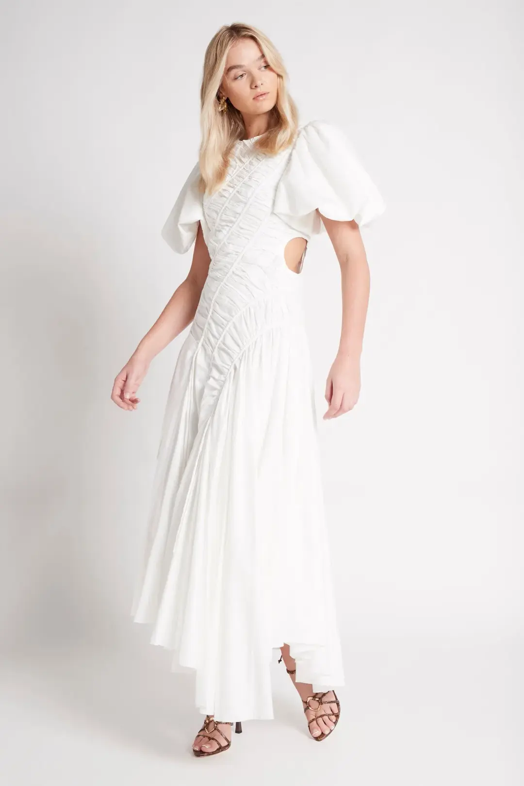 Aje Siren Drawstring Midi Dress Ivory Size 10 for rent on The Volte - main image