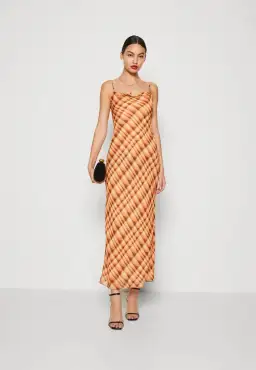 Bec & Bridge Soleil Slip Maxi Dress Golden Hour Check Size 8