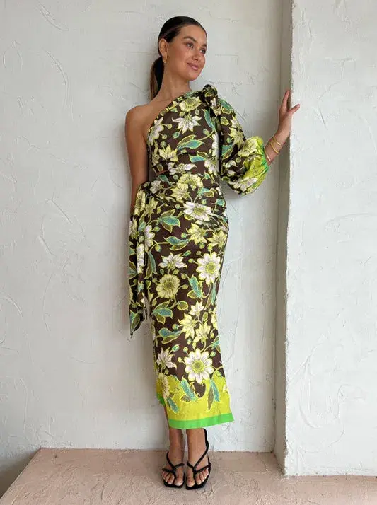 Alemais Winnie Midi Dress Chocolate/Floral Size 8 for rent on The Volte - main image