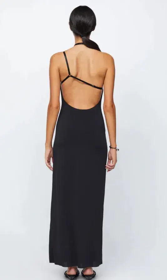 Bec & Bridge Zadie Asym Maxi Cut Out Strap Halter Open Back Dress Black Size AU 8 for rent on The Volte - main image