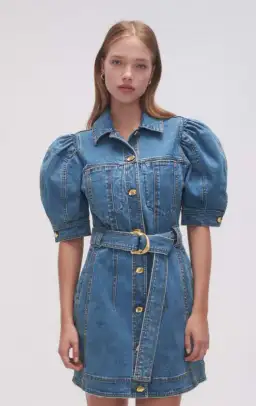 Aje Adriana Puff Sleeve Denim Mini Dress 90's Wash Size 6 for rent on The Volte - image 2