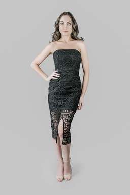 Nicholas Rouleau Strapless Dress Black Floral Lace Size 6 for rent on The Volte - image 1