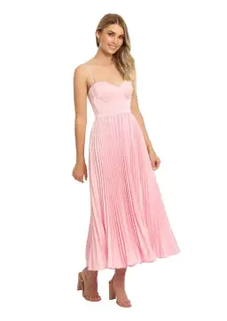 Elle Zeitoune Bustier Midi Dress in Pink Size 14