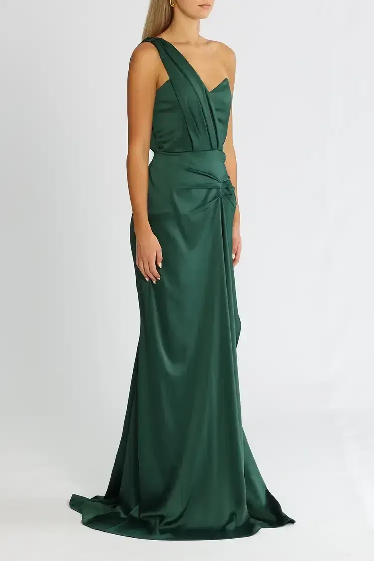 Elle Zeitoune One Shoulder Emerald Gown in Forest Green Size 8 - Image 2