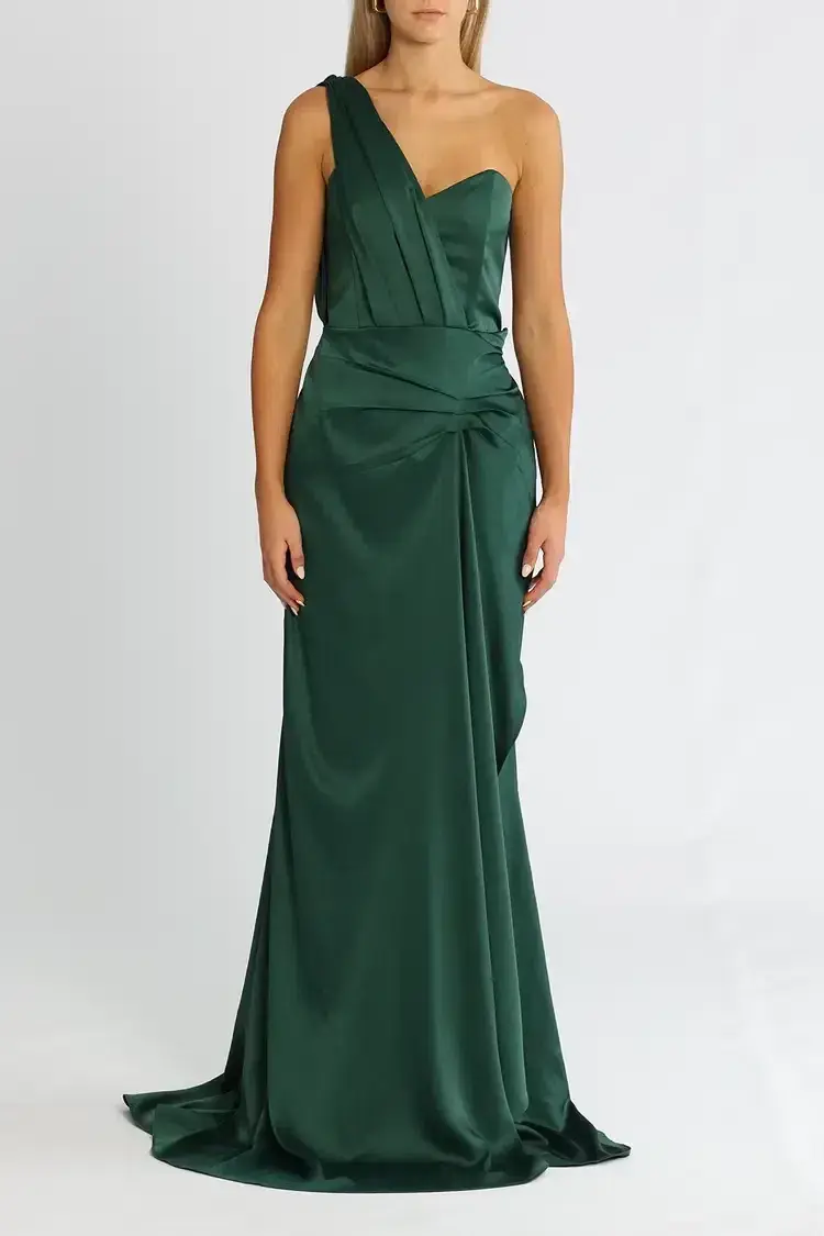 Elle Zeitoune One Shoulder Emerald Gown in Forest Green Size 8 for rent on The Volte - main image