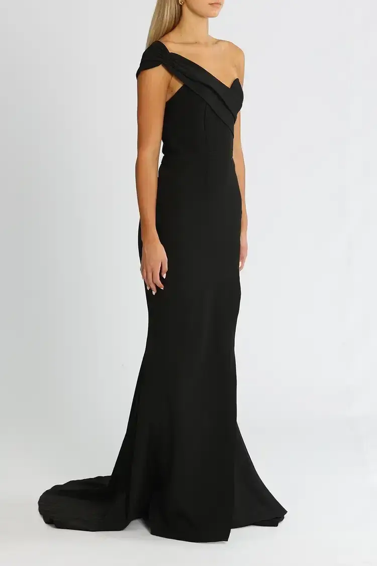 Elle Zeitoune One Sided Off Shoulder Gown in Black Size 6 - Image 2