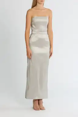 Elle Zeitoune Fitted Strapless Dress in Silver Size 14