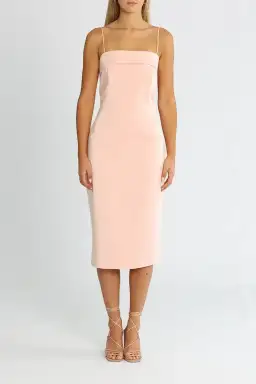 Elle Zeitoune Satin Midi Dress With Large Bow in Pastel Pink Size 12