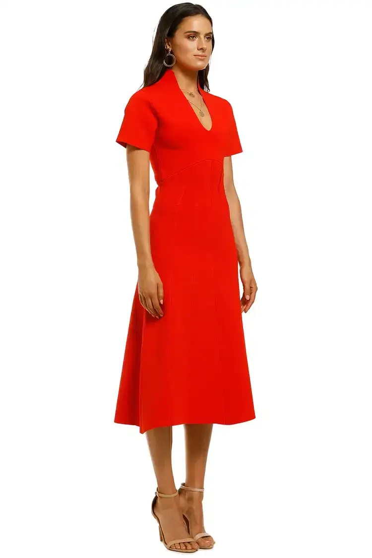 Ginger and Smart Valour Knit Midi Dress in Geranium Red Size 10 for rent on The Volte - main image