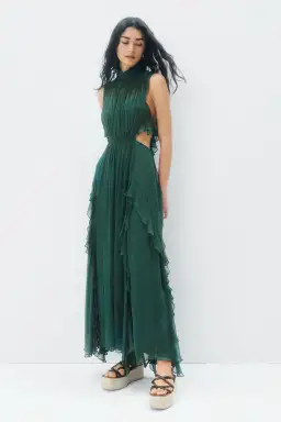 Shona Joy Leonie Backless Frill Maxi Dress Rosemary Green Size 6