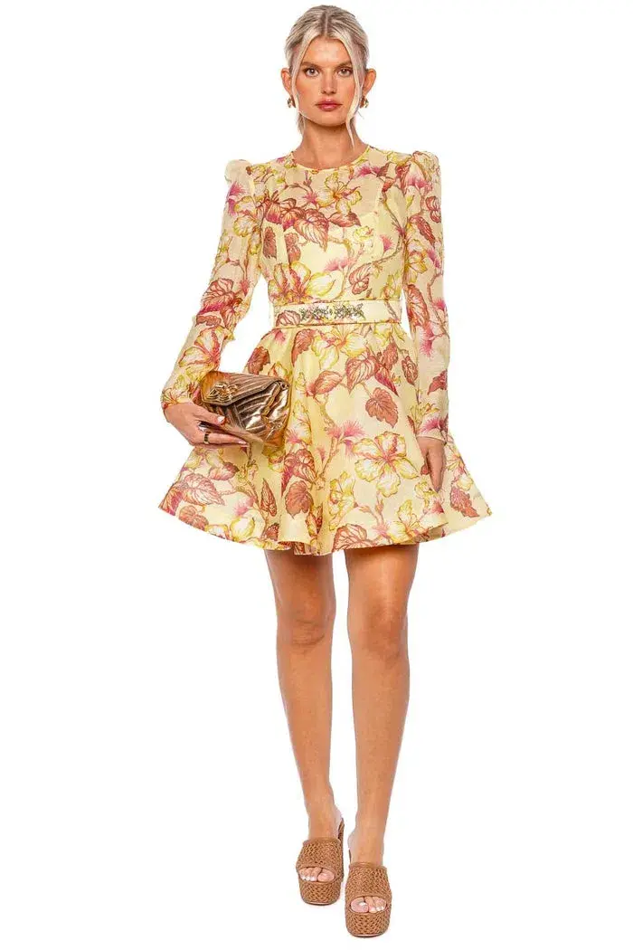 Zimmermann The Matchmaker Floral Mini Dress in Yellow Hibiscus Size 1/Au 10 for rent on The Volte - main image