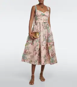 Zimmermann The Matchmaker Midi Dress in Pink Barkcloth Print Size 1 / AU 10 for rent on The Volte - image 1