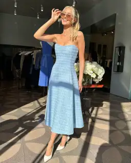 Scanlan Theodore Tweed Boucle Midi Dress Pale Blue Size 8 for rent on The Volte - image 3