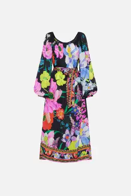 Camilla Gathered Flared Dress Black Floral Size 14 for rent on The Volte - image 3