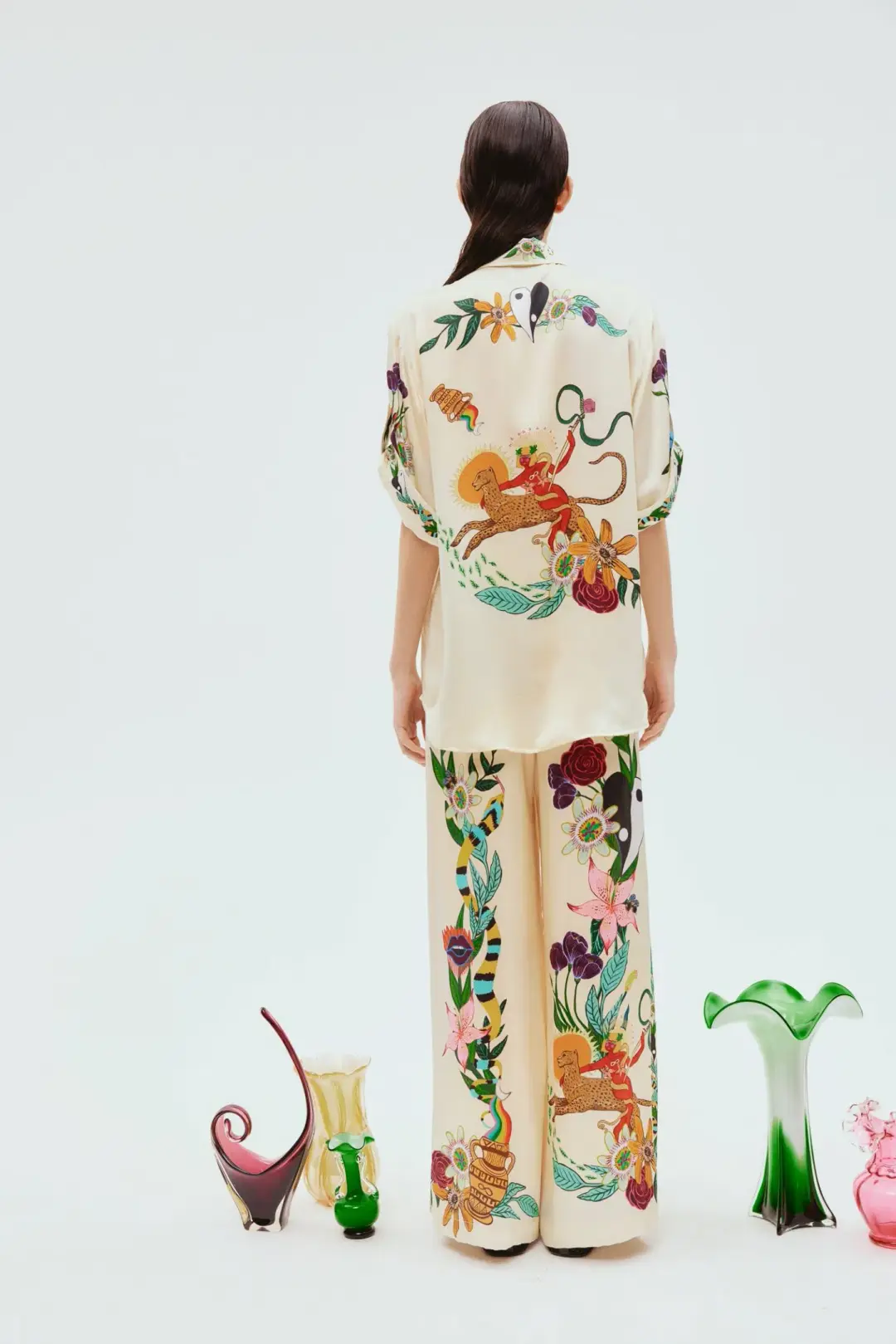 Alemais Meagan Oversized Silk Shirt and Pant Set Print Size 8 for rent on The Volte - main image