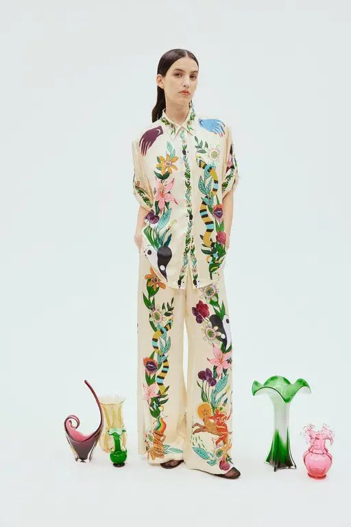 Alemais Meagan Oversized Silk Shirt and Pant Set Print Size 8 for rent on The Volte - main image