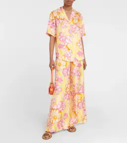 Alemais Fenella Silk-Twill Shirt and Pant Set Floral Size 8