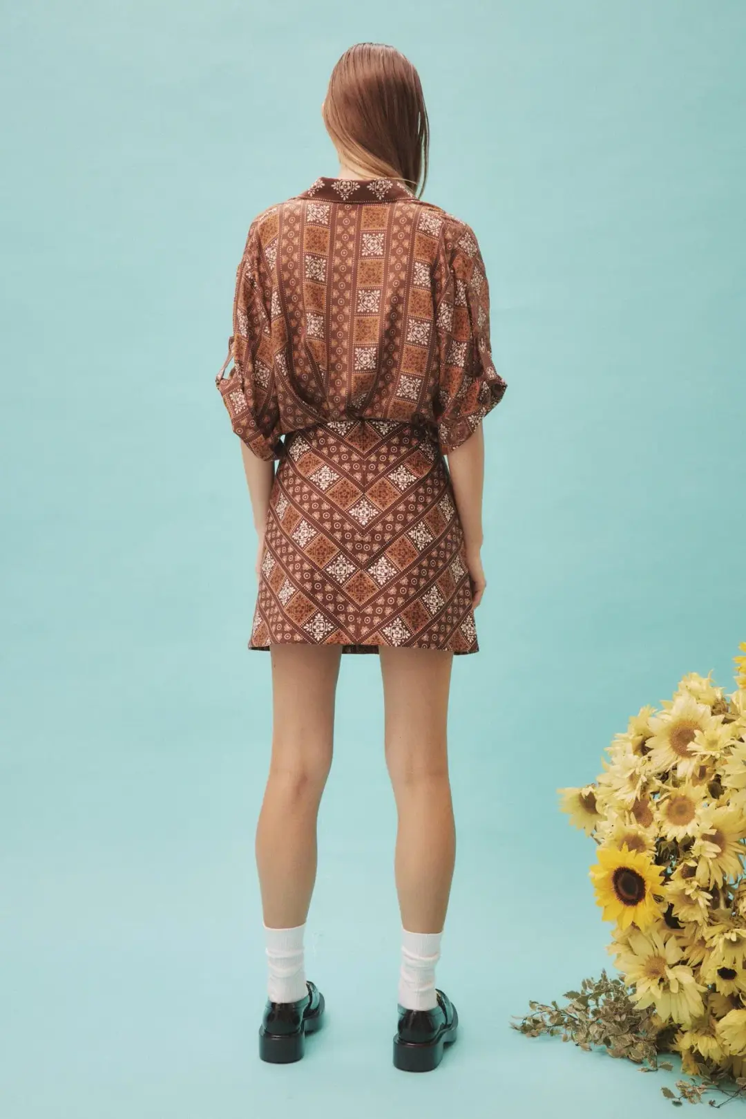 Alemais Carmella Shirt And Mini Skirt Set Brown/Print Size 8 for rent on The Volte - main image