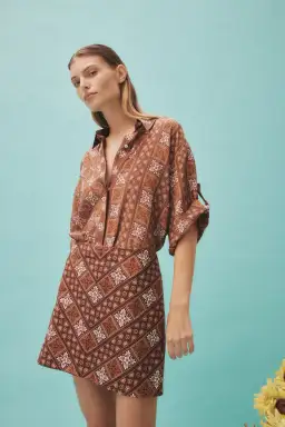 Alemais Carmella Shirt And Mini Skirt Set Brown/Print Size 8 for rent on The Volte - image 2