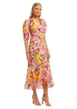 Ginger & Smart Flourish Wrap Midi Dress in Yellow Floral Size 16 for rent on The Volte - image 1