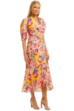 Ginger & Smart Flourish Wrap Midi Dress in Yellow Floral Size 8 for rent on The Volte - image 2
