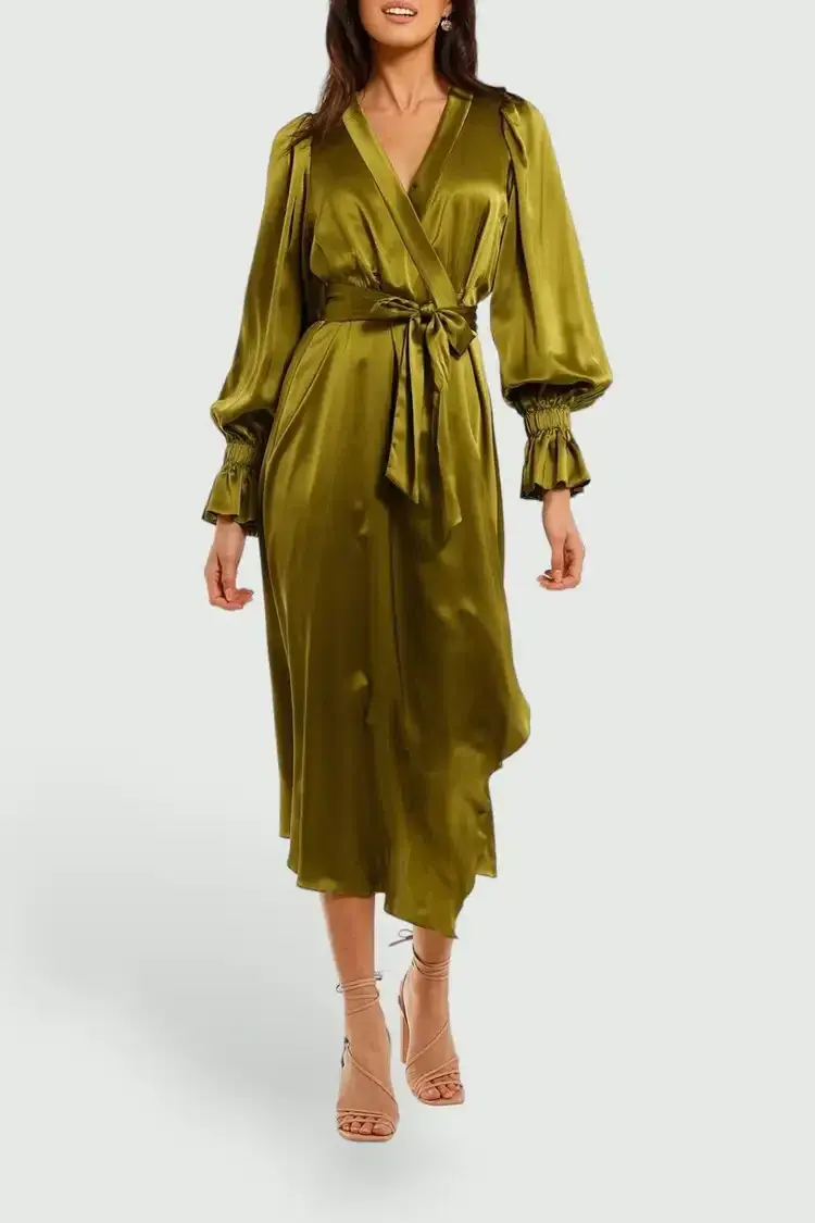 Ginger & Smart Molten Wrap Midi Dress in Chartreuse Size 10 for rent on The Volte - main image
