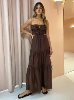 Bec & Bridge Alexandra Tie Maxi Dress Brown Size 10 for rent on The Volte - image 1