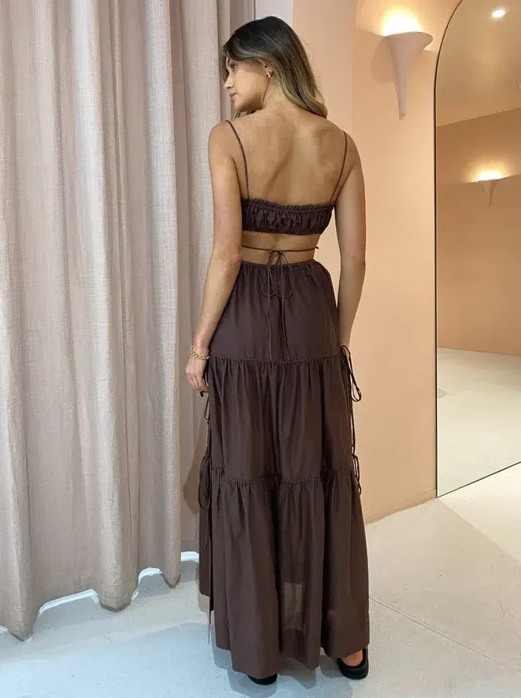 Bec & Bridge Alexandra Tie Maxi Dress Brown Size 10 for rent on The Volte - main image