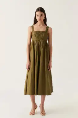 Aje Nova Tie Back Midi Dress Green Size 14