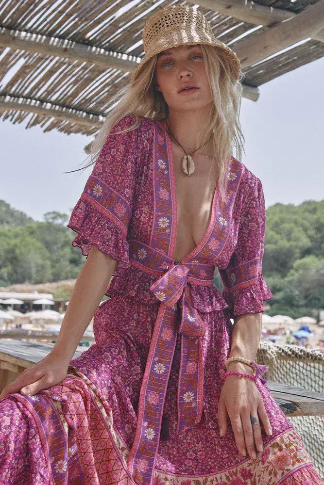 Spell And The Gypsy Sienna Cropped Blouse And Skirt Set Fuchsia Size M/Au 10 for rent on The Volte - main image