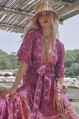 Spell And The Gypsy Sienna Cropped Blouse And Skirt Set Fuchsia Size M/Au 10 for rent on The Volte - image 1