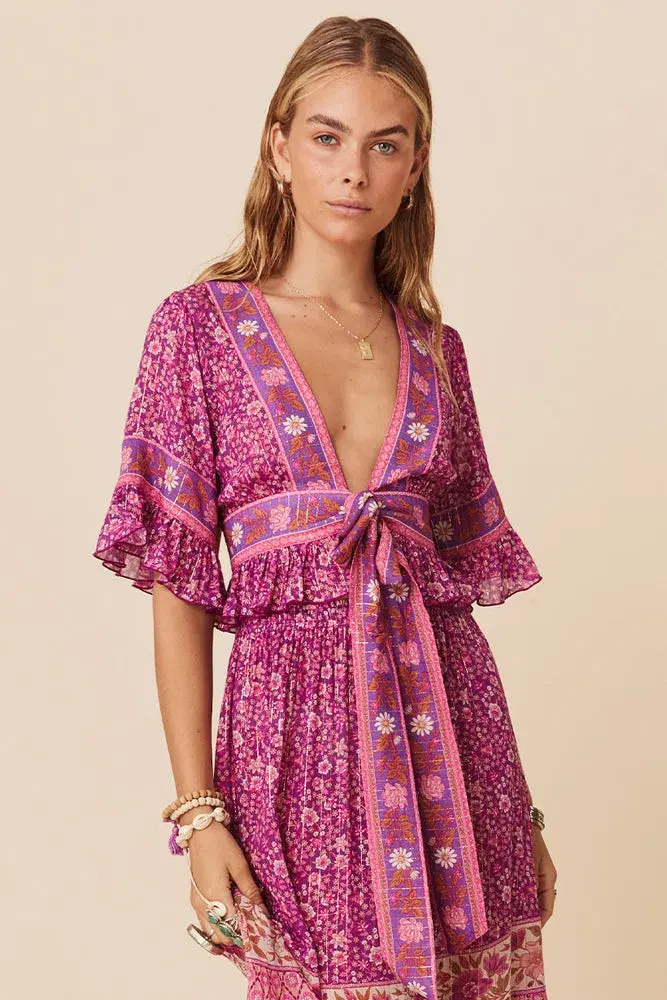 Spell And The Gypsy Sienna Cropped Blouse And Skirt Set Fuchsia Size M/Au 10 for rent on The Volte - main image