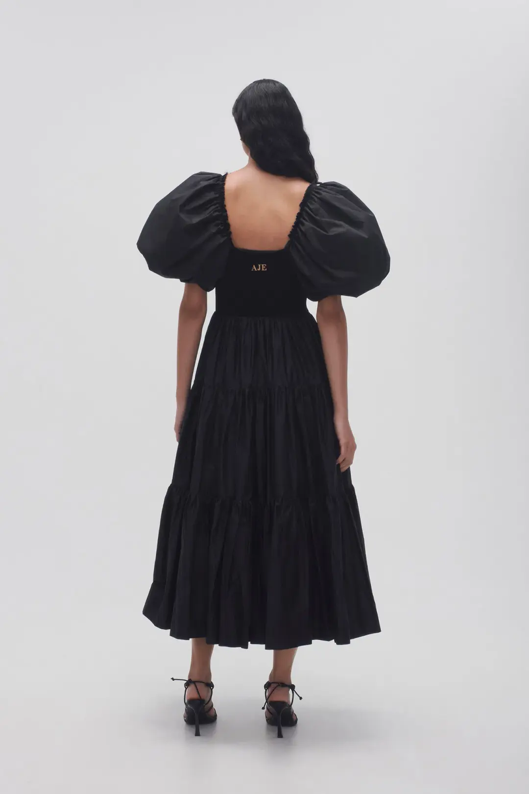 Aje Casa Puff Sleeve Midi Dress Black Size 10 for rent on The Volte - main image