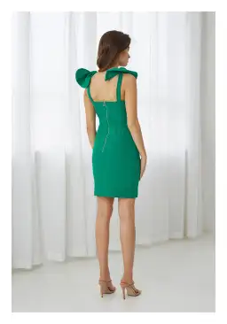 By Johnny V Plunge Bow Shoulder Mini Dress Green Size 8 for rent on The Volte - image 2