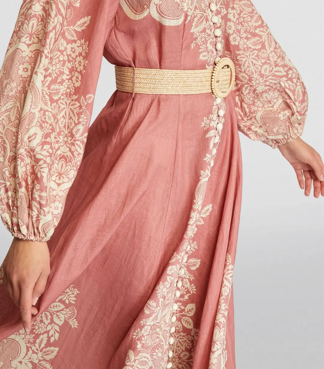 Zimmermann Pattie Fringed Midi Dress in Rose Baroque Floral Size 2 / AU 12 for rent on The Volte - main image