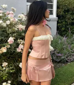 With Jean Sylvie Corset Top & Serena Mini Skirt Set Pink Size XS / AU 6 for rent on The Volte - image 2