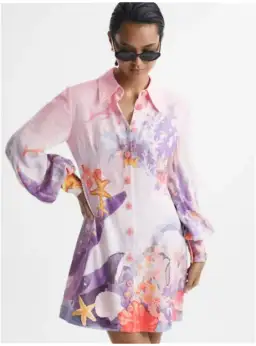 Leo Lin Luminous Mini Dress Neptune Placement Print in Coral Size AU 8 for rent on The Volte - image 2