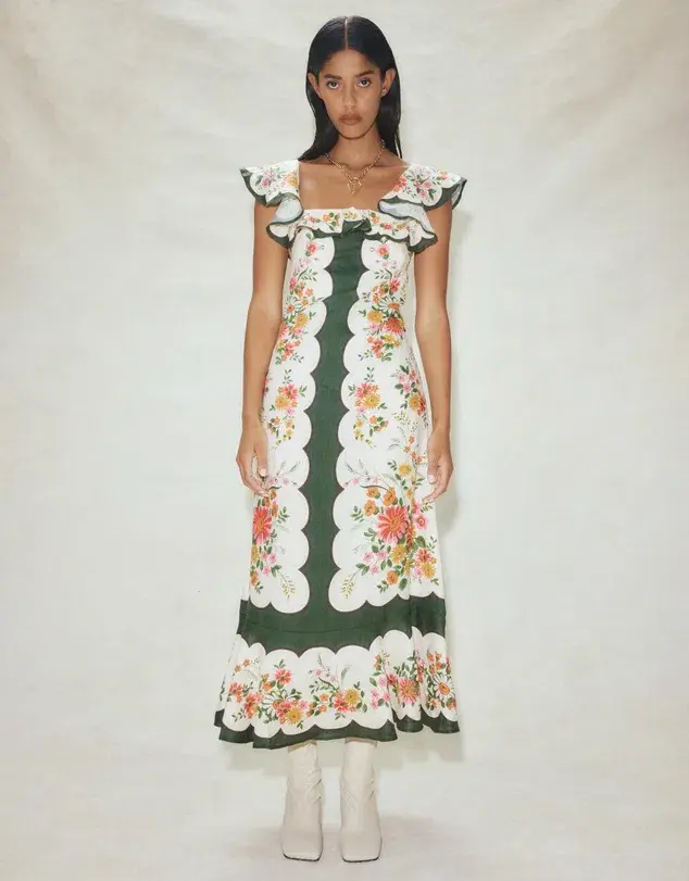 Alemais Elisabetta Ruffle Midi Dress Floral Size 8 for rent on The Volte - main image
