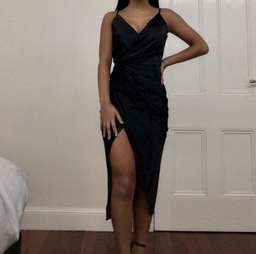 Sasha Satin Wrap Dress in Black- Meshki