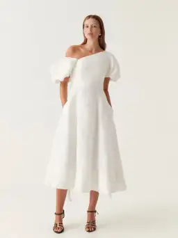 Aje Arista Tulip Sleeve Midi Dress Ivory Size 14